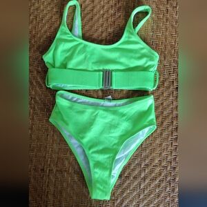 Neon Green Ribbed Two-Piece Bikini Swim Set